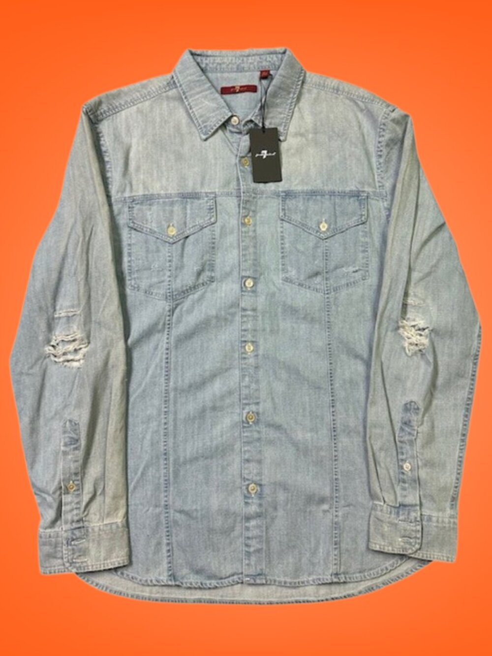 7 For All Mankind Men’s L Distressed Denim Shirt Button Down